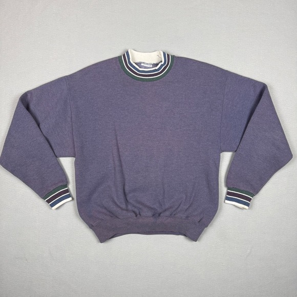 Tops - Vintage Purple Striped Trim Crewneck Sweatshirt Retro Pullover Cut Tag (Medium)